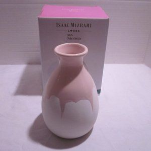 Isaac Mizrahi Loves XO Sienna Vase Ceramic Pottery Cream Hand Dipped Pink Glaze.